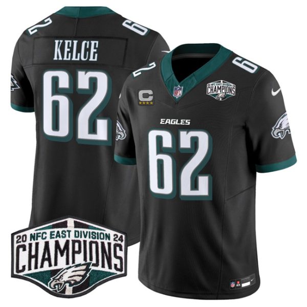 Philadelphia Eagles #62 Jason Kelce Black 2024 New NFC East Champions With 4-Star C Patch F.U.S.E. Vapor Untouchable Limited Football Stitched Jersey