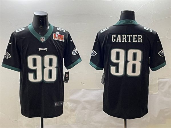 Philadelphia Eagles #98 Jalen Carter Black 2025 Super Bowl LIX Patch Vapor Untouchable Limited Football Stitched Jersey