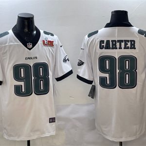 Philadelphia Eagles #98 Jalen Carter White 2025 Super Bowl LIX Patch New Vapor Untouchable Limited Football Stitched Jersey