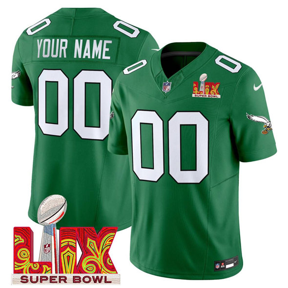 Philadelphia Eagles Active Player Custom Kelly Green F.U.S.E. 2025 Super Bowl Champions LIX Patch Vapor Untouchable Limited Football Stitched Jersey