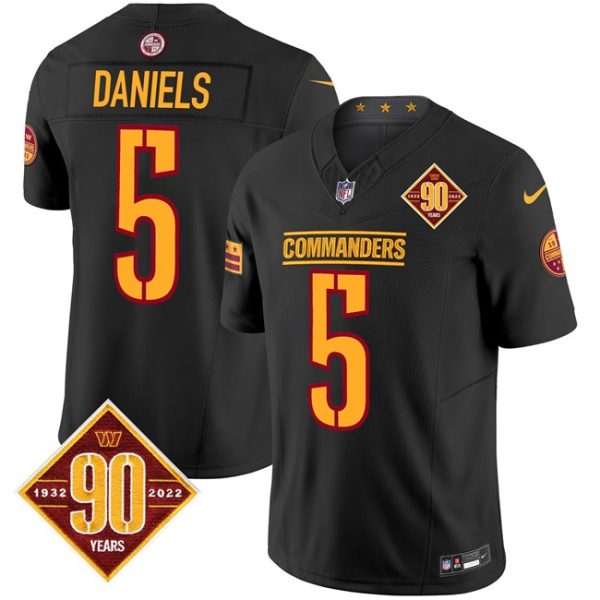 Washington Commanders #5 Jayden Daniels Black 2024 F.U.S.E. 90th Anniversary Vapor Limited Football Stitched Jersey