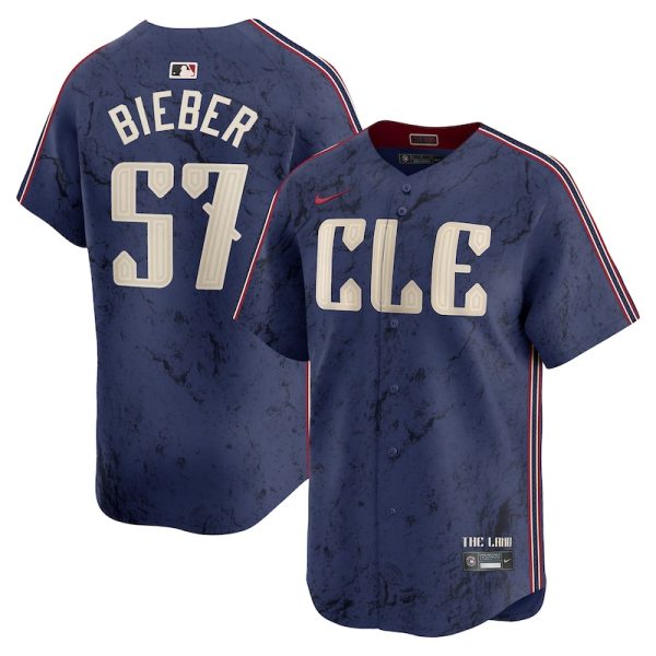 Shane Bieber Cleveland Guardians City Connect Limited Player Jersey - Navy