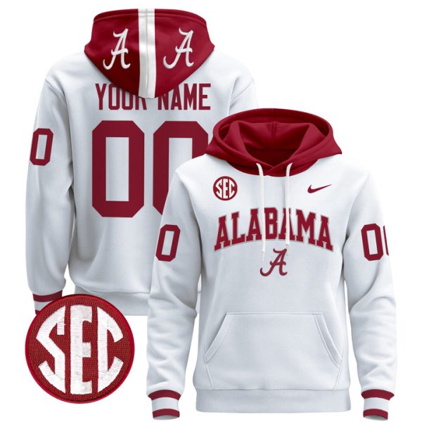 Alabama Crimson Tide 2024 Custom Pullover Stitched Hoodie - White