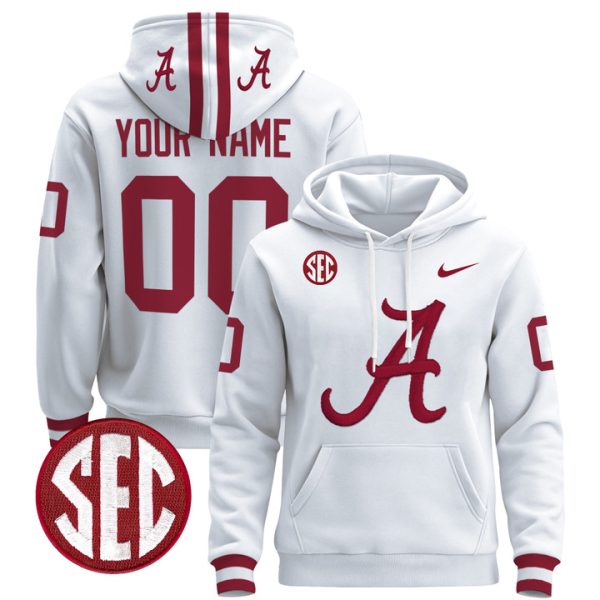 Alabama Crimson Tide 2024 Custom Pullover Stitched Hoodie - White