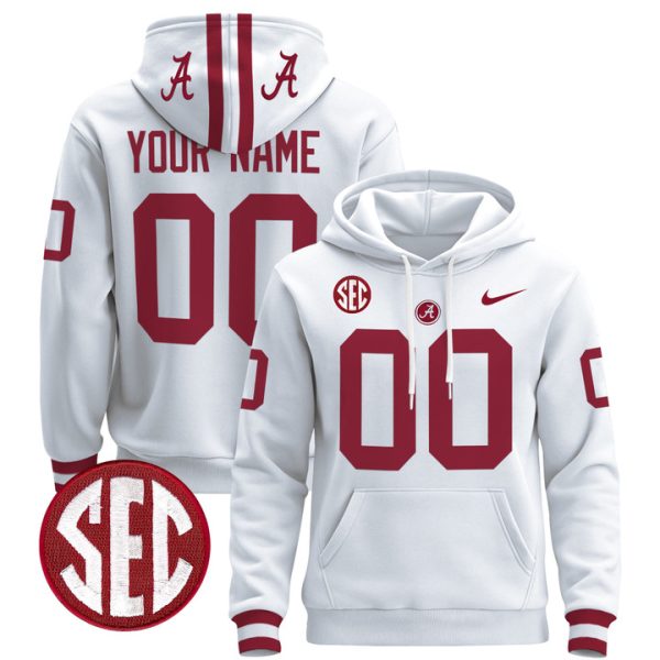 Alabama Crimson Tide 2024 Custom Pullover Stitched Hoodie - White