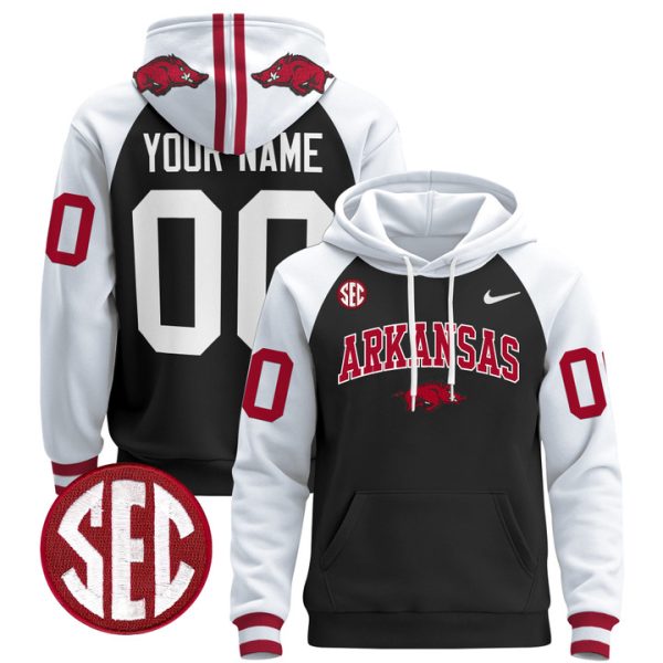 Arkansas Razorbacks 2024 Custom Pullover Stitched Hoodie - Black Alternate