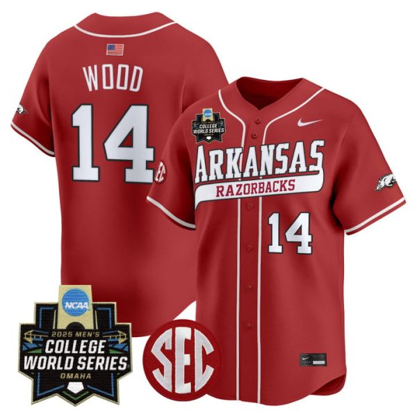 Arkansas Razorbacks 2025 World Series Vapor Premier Limited Jersey Stitched Cardinal Gage Wood