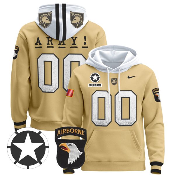 Army Black Knights 2024 Custom Pullover Stitched Hoodie - Stitched Tan