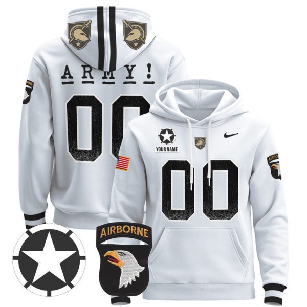 Army Black Knights 2024 Custom Pullover Stitched Hoodie - Stitched White