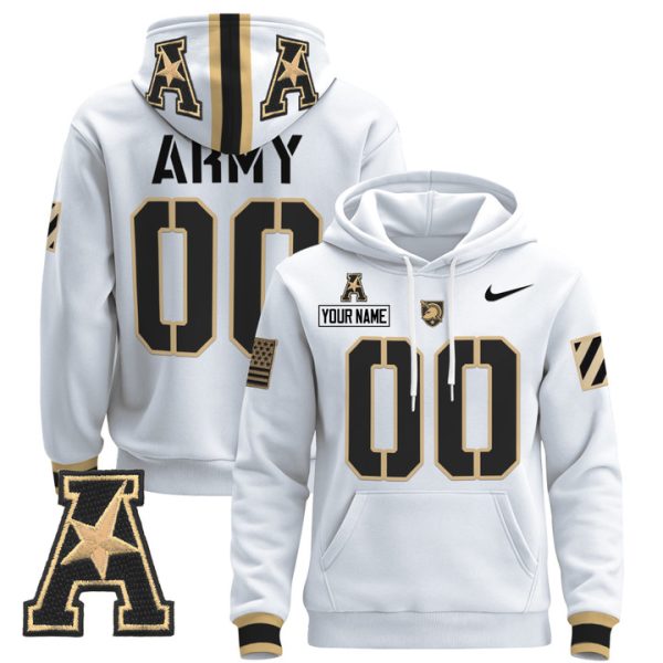 Army Black Knights 2024 Custom Pullover Stitched Hoodie - White
