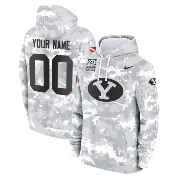 BYU Cougars 2024 Salute to Service Custom Fleece Pullover Stitched Hoodie - Custom