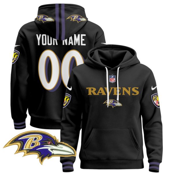 Baltimore Ravens 2024 Custom Pullover Stitched Hoodie - Black