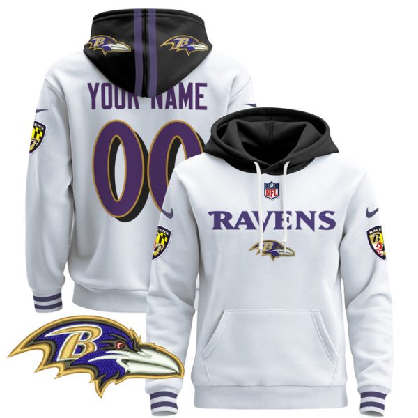 Baltimore Ravens 2024 Custom Pullover Stitched Hoodie - White