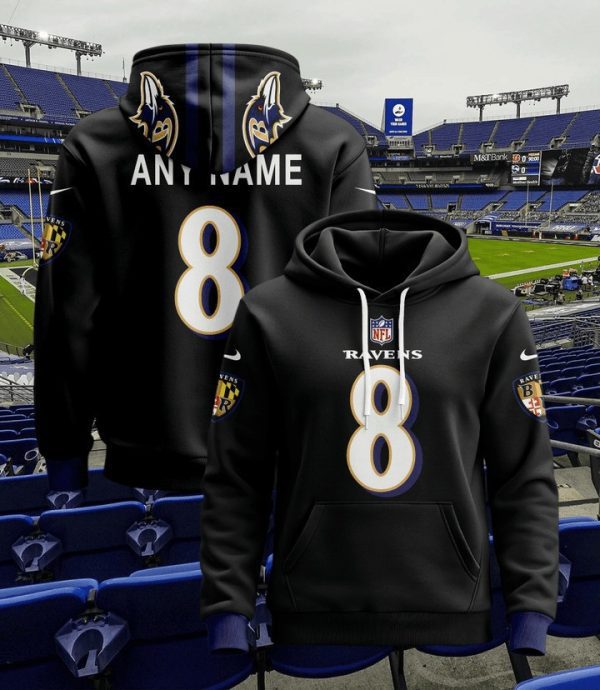 Baltimore Ravens Pullover Custom Stitched Hoodie - Black