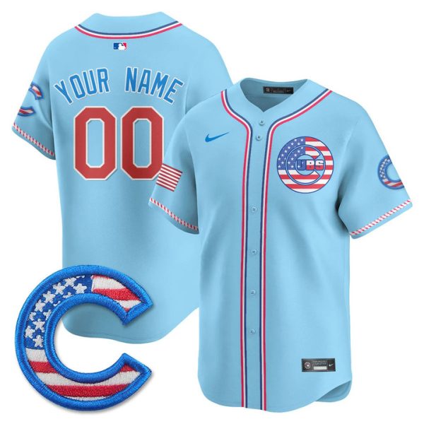 Chicago Cubs 2025 Fourth of July Vapor Premier Limited Custom Jersey Stitched Light Blue