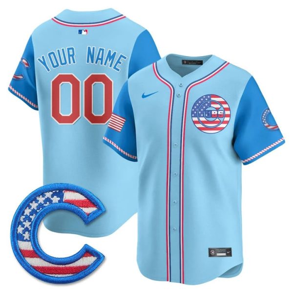 Chicago Cubs 2025 Fourth of July Vapor Premier Limited Custom Jersey Stitched Light Blue Alternate