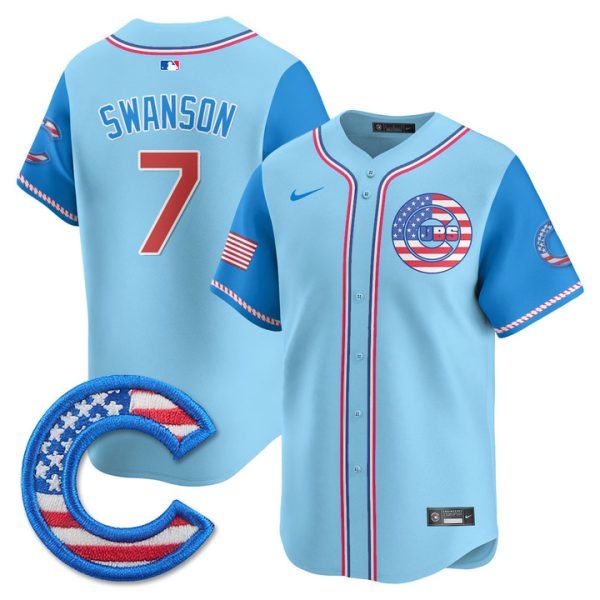 Chicago Cubs 2025 Fourth of July Vapor Premier Limited Jersey Stitched Light Blue Alternate Dansby Swanson