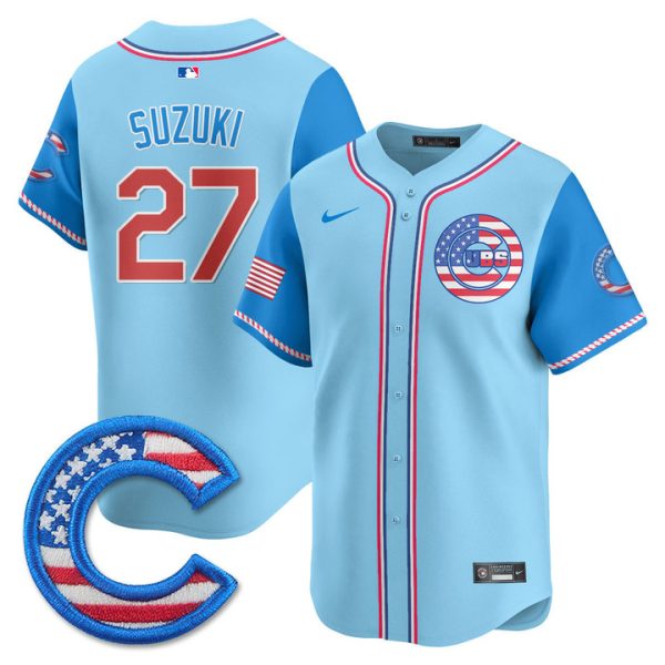 Chicago Cubs 2025 Fourth of July Vapor Premier Limited Jersey Stitched Light Blue Alternate Seiya Suzuki