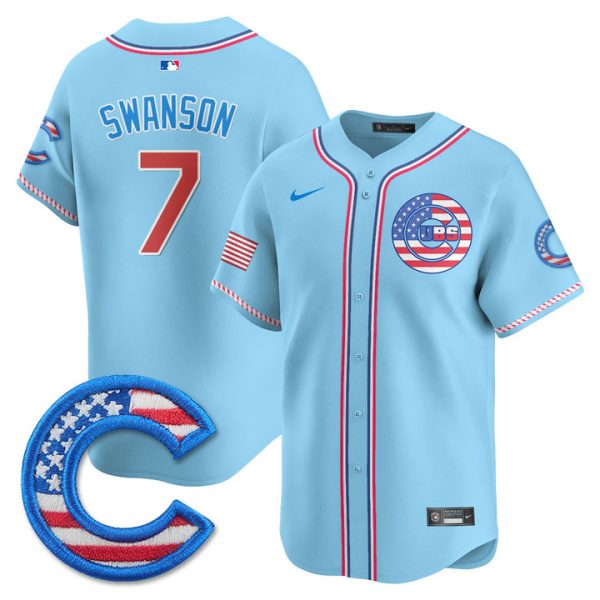 Chicago Cubs 2025 Fourth of July Vapor Premier Limited Jersey Stitched Light Blue Dansby Swanson