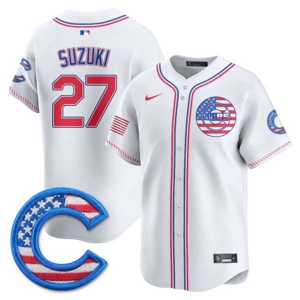 Chicago Cubs 2025 Fourth of July Vapor Premier Limited Jersey Stitched White Seiya Suzuki