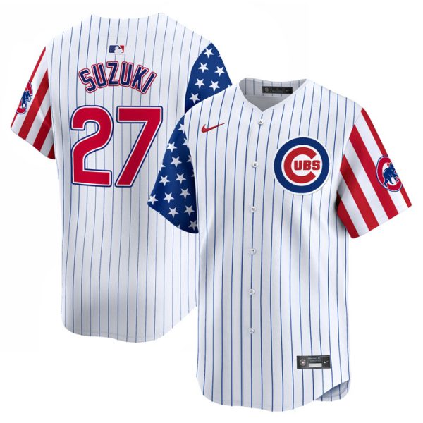 Chicago Cubs 2025 Independence Day Vapor Premier Limited Jersey Stitched Pinstripe Seiya Suzuki
