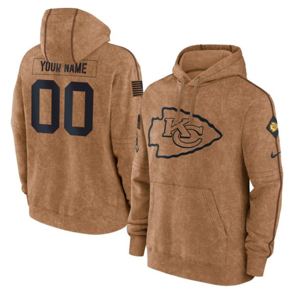 Chiefs 2023 Salute To Service Brown Custom Stitched Hoodie - Stitched Brown