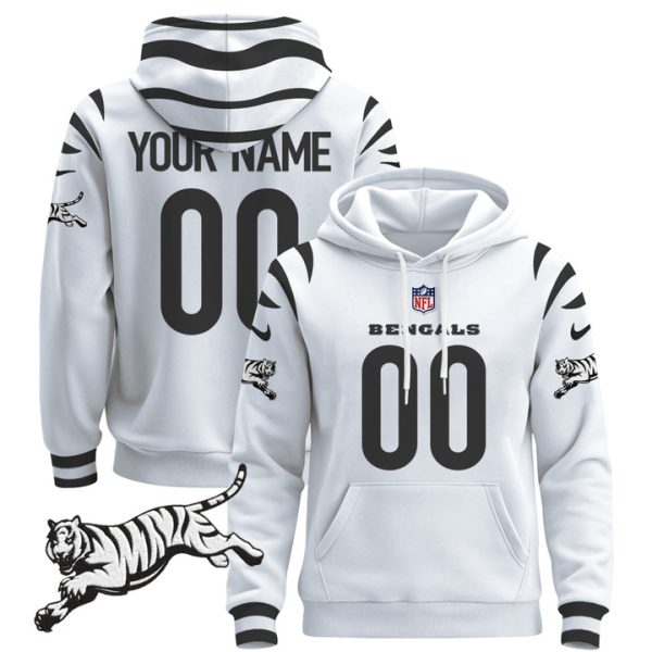 Cincinnati Bengals 2024 Custom Pullover Stitched Hoodie - White Limited