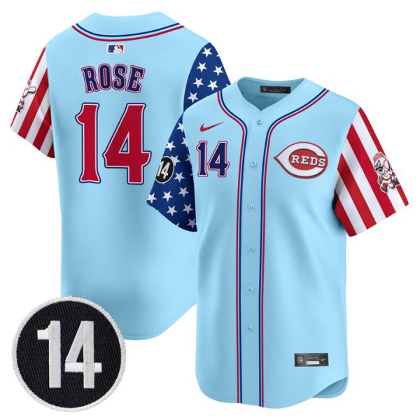 Cincinnati Reds 2025 Independence Day Vapor Premier Limited Jersey - Pete Rose Patch Stitched Blue Pete Rose