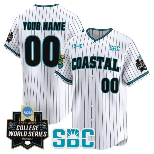 Coastal Carolina Chanticleers 2025 World Series Vapor Premier Limited Custom Jersey Stitched Pinstripe