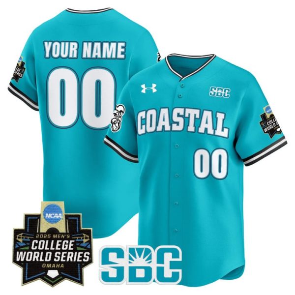 Coastal Carolina Chanticleers 2025 World Series Vapor Premier Limited Custom Jersey Stitched Teal