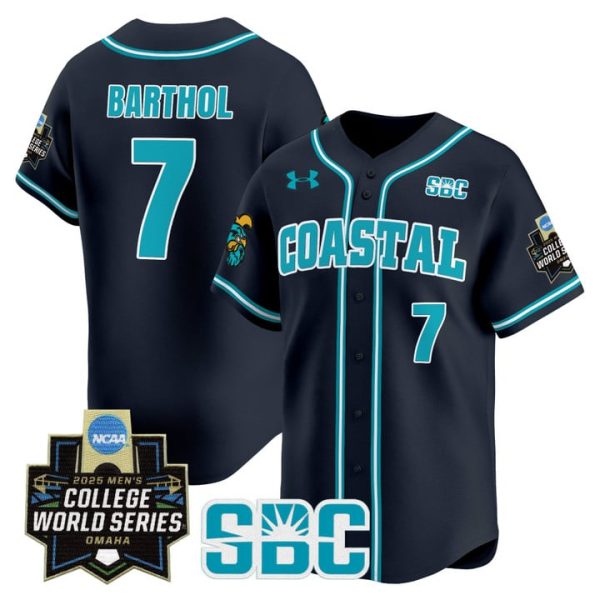 Coastal Carolina Chanticleers 2025 World Series Vapor Premier Limited Jersey Stitched Navy Blake Barthol