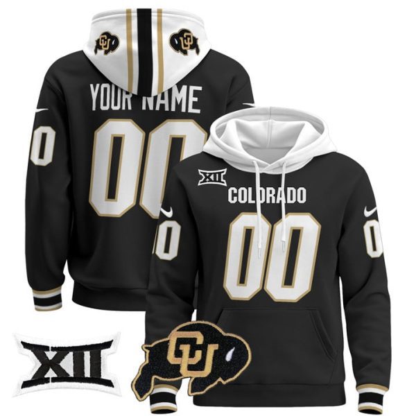 Colorado Buffaloes Custom Pullover Stitched Hoodie - Big 12 XII Patch - Black