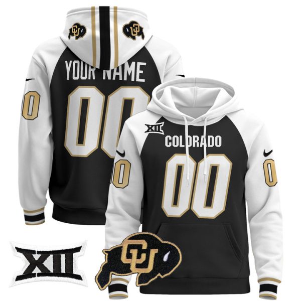 Colorado Buffaloes Custom Pullover Stitched Hoodie - Big 12 XII Patch - Black Alternate
