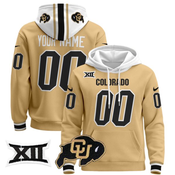 Colorado Buffaloes Custom Pullover Stitched Hoodie - Big 12 XII Patch - Gold