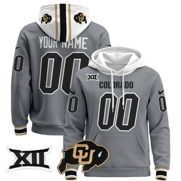 Colorado Buffaloes Custom Pullover Stitched Hoodie - Big 12 XII Patch - Gray