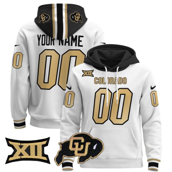 Colorado Buffaloes Custom Pullover Stitched Hoodie - Big 12 XII Patch - White