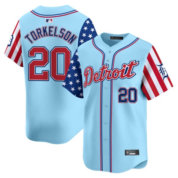 Detroit Tigers 2025 Independence Day Vapor Premier Limited Jersey Stitched Blue Spencer Torkelson