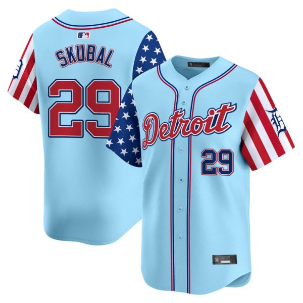 Detroit Tigers 2025 Independence Day Vapor Premier Limited Jersey Stitched Blue Tarik Skubal