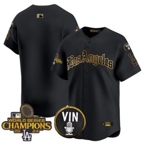 Dodgers 2025 LA Gothic Style Gold Vapor Premier Limited Jersey Stitched Black Gold Team