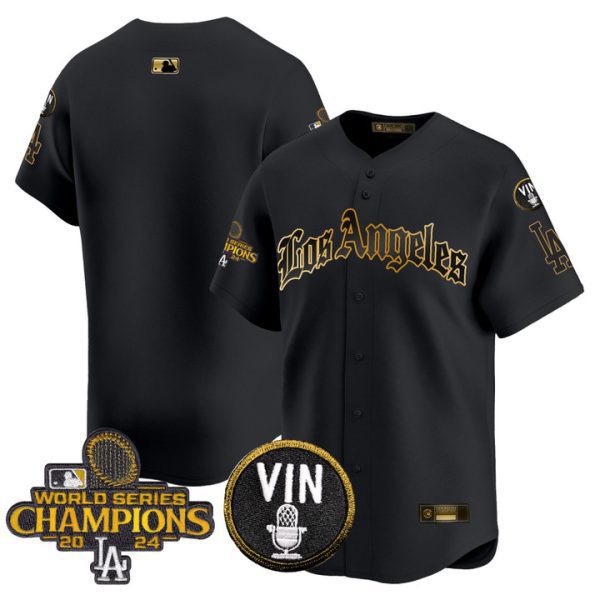 Dodgers 2025 LA Gothic Style Gold Vapor Premier Limited Jersey Stitched Black Gold Team