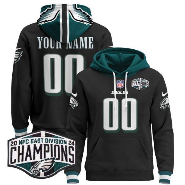 Eagles 2024 NFC East Division Champions Patch Custom Pullover Stitched Hoodie - Black