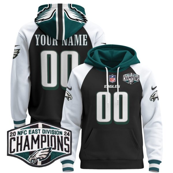 Eagles 2024 NFC East Division Champions Patch Custom Pullover Stitched Hoodie - Black Alternate