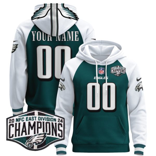Eagles 2024 NFC East Division Champions Patch Custom Pullover Stitched Hoodie - Green Alternate