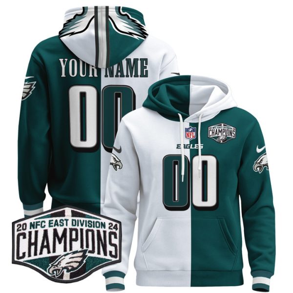 Eagles 2024 NFC East Division Champions Patch Custom Pullover Stitched Hoodie - Split