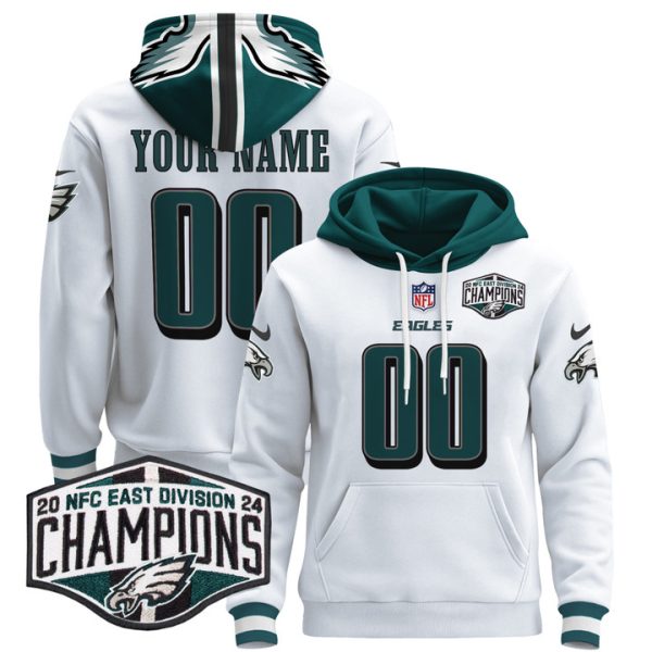 Eagles 2024 NFC East Division Champions Patch Custom Pullover Stitched Hoodie - White
