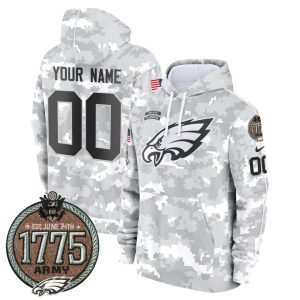 Eagles 2024 Salute to Service Establishment Year Patch Custom Fleece Pullover Stitched Hoodie - Army