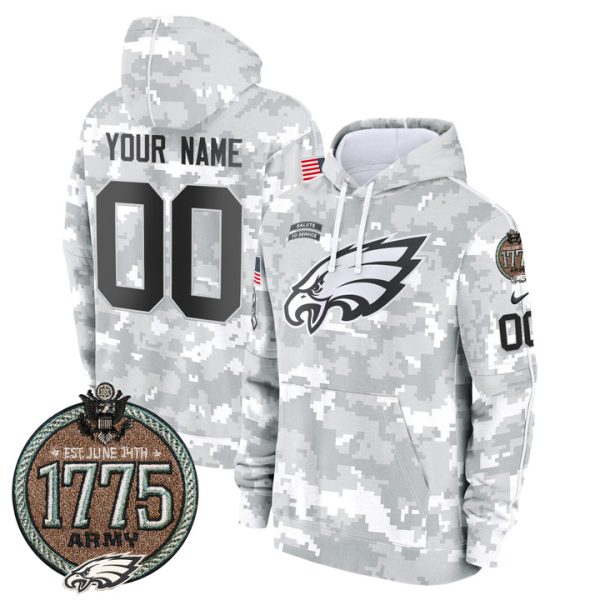 Eagles 2024 Salute to Service Establishment Year Patch Custom Fleece Pullover Stitched Hoodie - Army