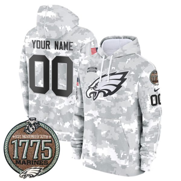 Eagles 2024 Salute to Service Establishment Year Patch Custom Fleece Pullover Stitched Hoodie - Marines