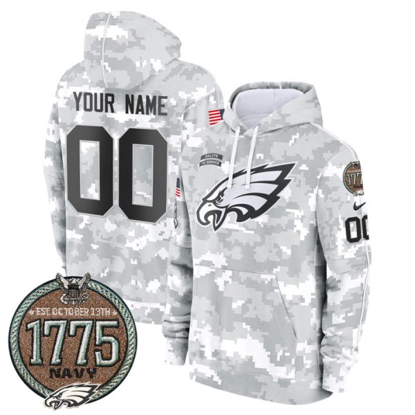 Eagles 2024 Salute to Service Establishment Year Patch Custom Fleece Pullover Stitched Hoodie - Navy