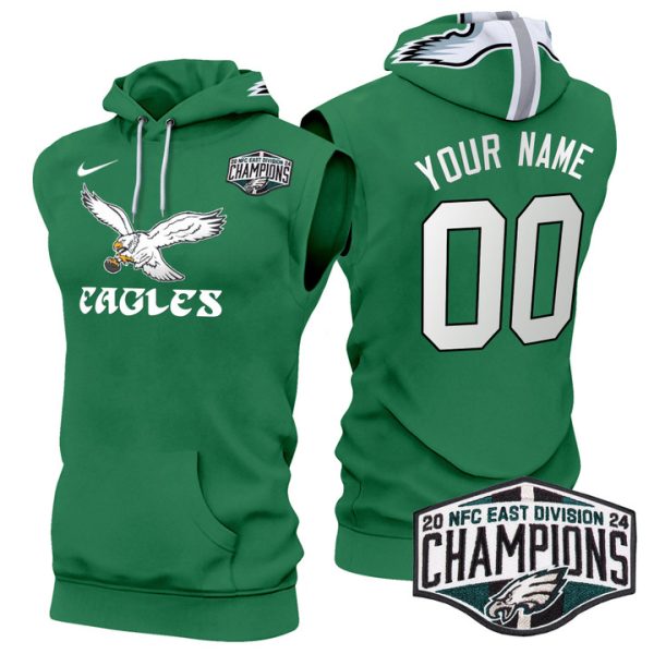 Eagles Kelly Green 2024 NFC East Division Champions Custom Sleeveless Stitched Hoodie - Kelly Green